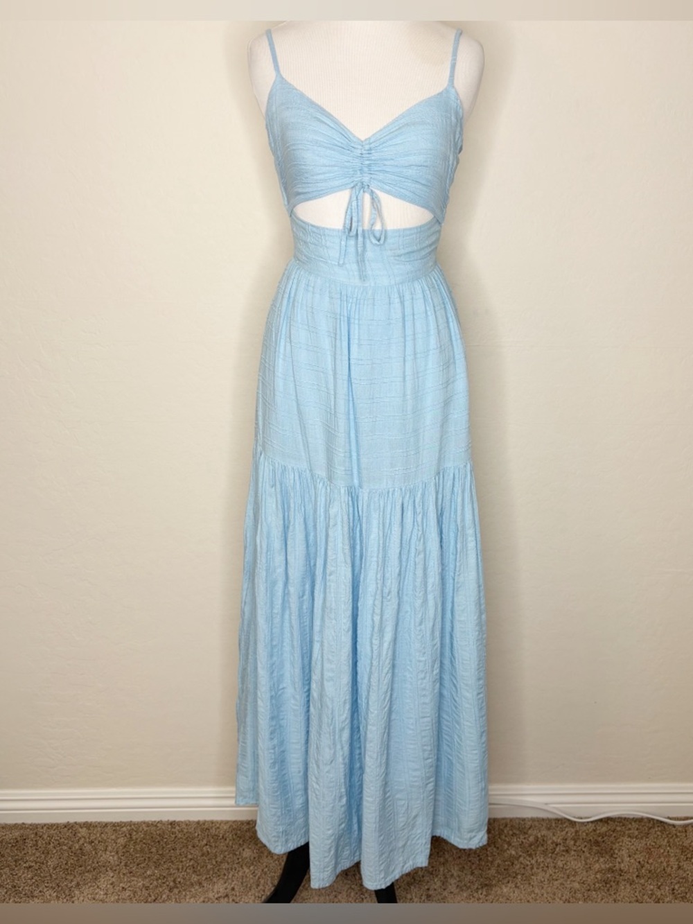 L*Space Zuri Dress Sky Blue Cutout Smocked Maxi Adjustable Summer Size Small